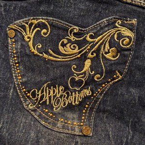 13 / 14 Apple Bottom Denim Jean Capri Shorts Acid Wash Embroidered Gold Logo
